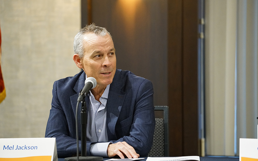 Mel Jackson, executive director of Sun Valley Economic Development speaks at the event. (PHOTO: MARC LUTZ, IBR)
