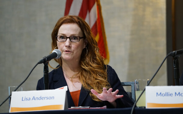 Lisa Raye Anderson, director of advocacy for AARP Idaho, speaks about the work the organization does to represent the senior population to the state government. (PHOTO: MARC LUTZ, IBR)