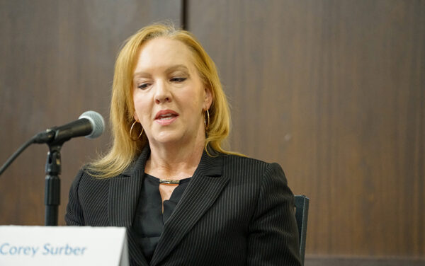 Corey Surber, regional vice president of Advocacy and Government Relations for Saint Alphonsus, talks about the changes to Medicaid and health coverage in general at the panel discussion. (PHOTO: MARC LUTZ, IBR)