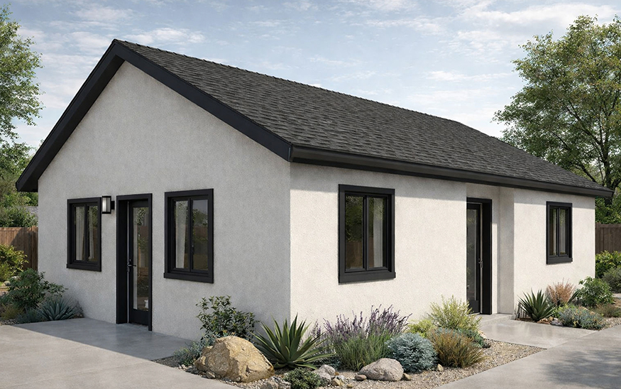 The Kestrel design features two bedrooms and is 691 square feet. (ILLUSTRATION: PARKE ARCHITECTURE)