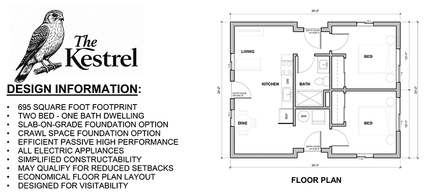 This drawing shows the features and layout of The Kestrel, one of several designs created by Parke Architecture and available for those seeking to build an ADU on property within Boise. (ILLUSTRATION: PARKE ARCHITECTURE)