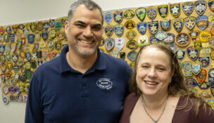 Nick Harvey and Leslie Frederiksen, co-owners of Milt Sparks Holsters in Garden City, purchased the business from its second owner in 2017, along with partners Jim Wall and Scott Kubik. (PHOTO: MARC LUTZ, IBR)