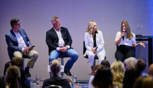 : The annual Top Companies event, held by Idaho Business Review in partnership with Best Companies Group, honored businesses in small, medium and large categories. A panel discussion moderated by IBR Editor Marc Lutz, left, and comprised of Brian Sielaff of Tamarack Grove Engineering, Lisa Mesenko of Allied Business Solutions, and Windi Martin of Sorren, was held after awards were presented on May 12. (PHOTO: PRO IMAGE EVENT PHOTOGRAPHY)