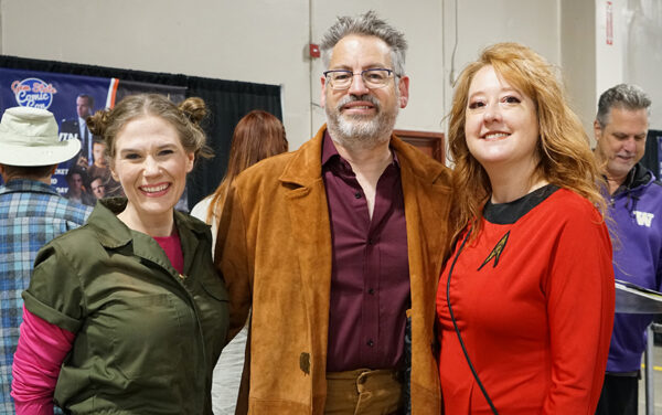 Becky Harms, left, and Greg Davis dress as characters from the TV series Firefly to meet and get photos with cast members Jewel Staite, Sean Maher and Adam Baldwin, who were some of the celebrity guests at this year's event. Tammy Littlefield, right, dresses as a character from the original Star Trek TV series. (PHOTO: MARC LUTZ, IBR)