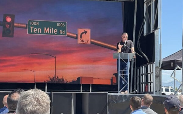 Developer Tommy Ahlquist delivers a speech to help kick off the May 5 groundbreaking ceremony. (PHOTO: STEVE LOMBARD, IBR)