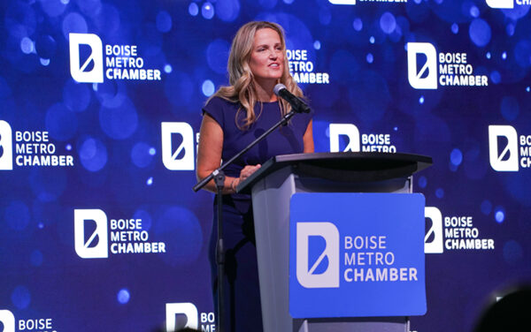Shannon Madsen, district director of the U.S. Small Business Administration's Boise District Office, honored financial lenders in four categories at the event. (PHOTO: MARC LUTZ, IBR)